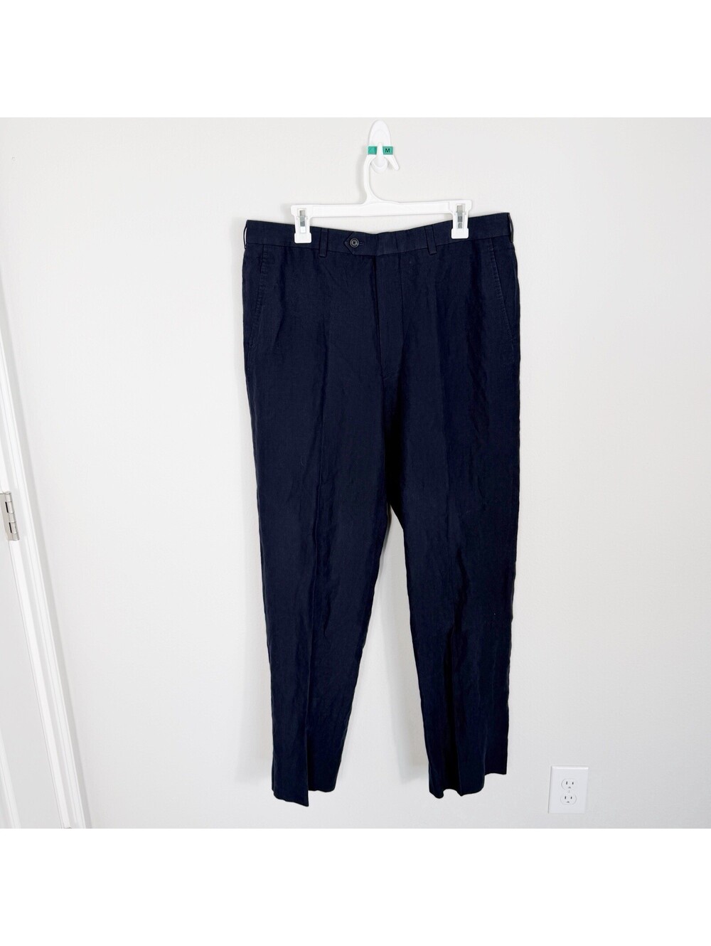 John W. Nordstrom Pants Mens 100% Linen Dress Trousers Navy Blue 36x33